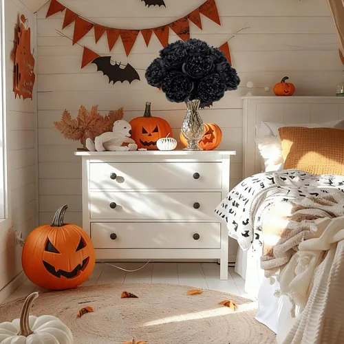 Vista 8 de U'Artlines 10 cabezas de peonías artificiales de seda, hojas y flores para decoración del hogar, oficina, bodas, fiestas, festivales y bares (negro)