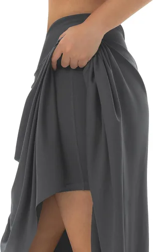 Vista 4 de COPYTREE Faldas hasta la rodilla para mujer con bolsillos, faldas atléticas de cintura alta para mujer, faldas midi modestas, tallas grandes
