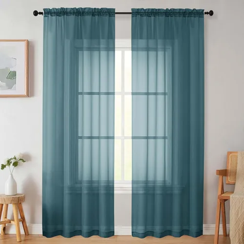 Vista 277 de 2 paneles de cortinas traslúcidas blancas para dormitorio, sala de estar, 96 pulgadas de largo, modernas, suaves, ligeras, con bolsillo para barra