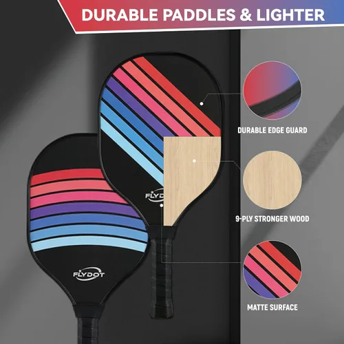 Vista 6 de Juego de 4 palas de pickleball, aprobadas por USAPA, 4 pelotas de pickleball para interiores y exteriores, bolsa de transporte, 4 toallas