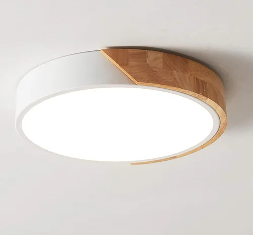Vista 12 de Lámpara de techo LED moderna, 2 paquetes de luces de techo de montaje empotrado de madera, luces de cocina LED y accesorios de iluminación