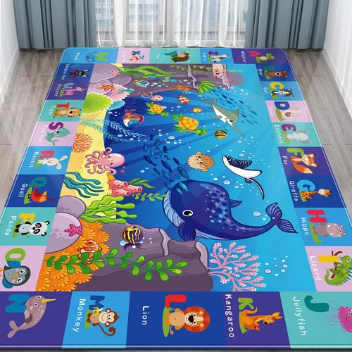 Vista 9 de ABC - Alfombra infantil para el suelo bajo el agua, alfombras infantiles para sala de juegos, tapete de juegos para gatear boca abajo, no tóxico