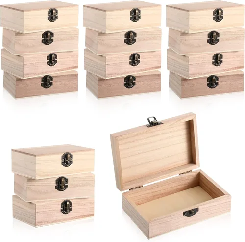 Vista 8 de Yookeer 8 cajas de madera sin terminar con tapa con bisagras, caja de madera a granel para manualidades, cierre frontal, almacenamiento de madera
