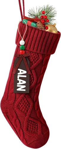Vista 9 de Hommtina Medias de Navidad, medias de Navidad personalizadas de 18 pulgadas, de gran tamaño, punto trenzado, regalos (4 unidades, blanco y rojo)