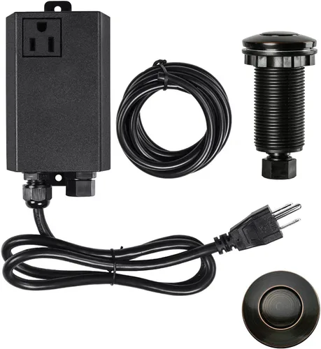 Vista 18 de Kit de interruptor de aire para eliminación de basura, doble salida, desagüe de fregadero, acero inoxidable negro, botón de encendido/apagado, pieza