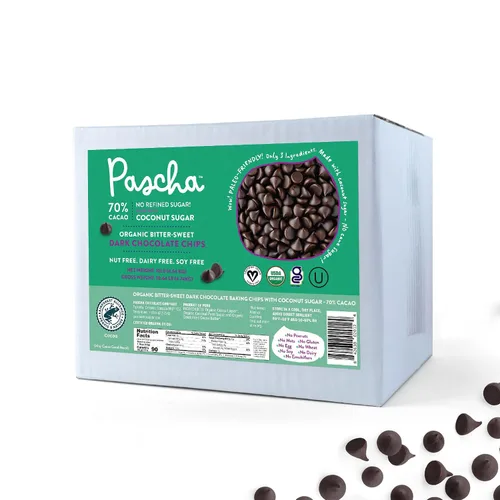 Vista 10 de Pascha Mini chispas de chocolate semidulce orgánico a granel para hornear, 55% de cacao, sin alérgenos, sin OMG, veganas y de comercio justo, 10