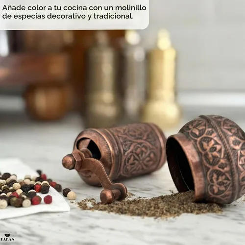 Vista 9 de Molinillo de sal y pimienta negra, molinillo de especias recargable, molinillo de pimienta turca vintage, molinillo de sal auténtico con grosor