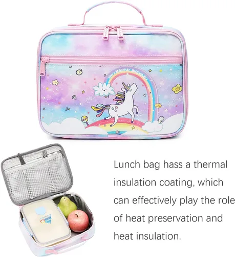 Vista 7 de Abshoo Linda mochila infantil para niñas, jardín de infantes, escuela primaria, unicornio, juego de mochilas escolares con lonchera