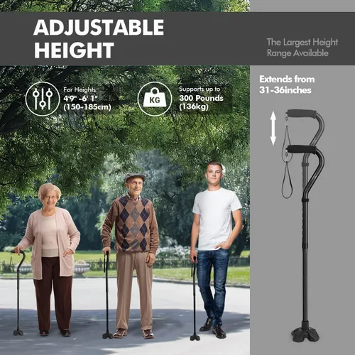 Vista 6 de KINGGEAR F1 Bastón de caminar, bastón para mujeres y hombres, andadores que se mantienen de pie para personas mayores con correa para la muñeca