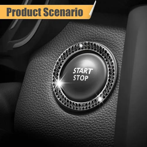 Vista 7 de 2 calcomanías de anillo de arranque de motor de automóvil con doble diamantes de imitación, accesorios brillantes para el interior del automóvil