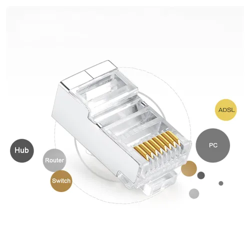 Vista 4 de 50 conectores RJ45 Cat6, conectores RJ45 C6, conectores RJ45 blindados de metal Cat6, conectores de enchufe de red modular FTP 8P8C