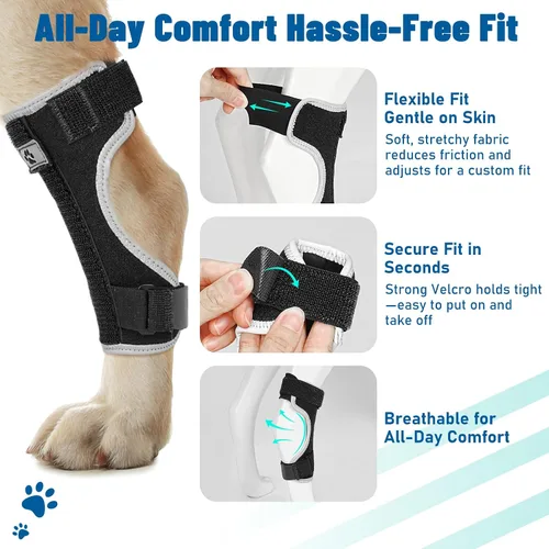 Vista 7 de Soportes para patas de perro para patas traseras y delanteras, soporte articular de perro y tobillo para patas traseras débiles con 2 tiras