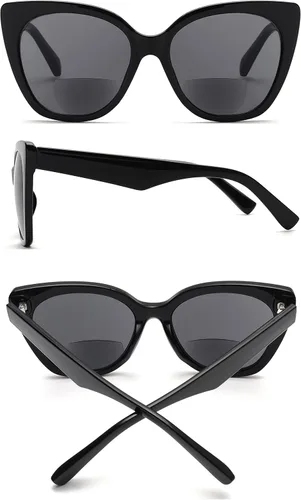 Vista 3 de JM Lentes de lectura bifocales clásicos, de gran tamaño, estilo ojo de gato, lentes de sol para mujer Cat Eye, Stylish