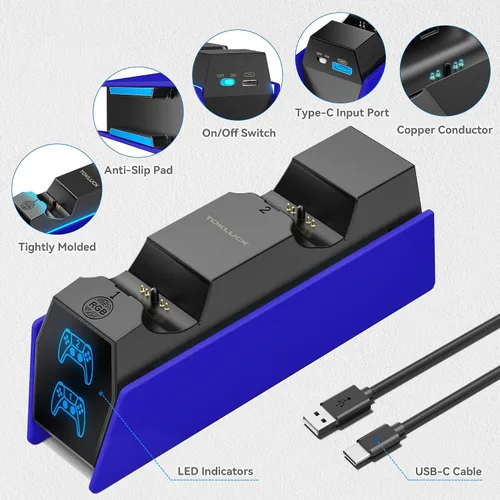 Vista 5 de Controller Charger Station Compatible with Play 5 Faceplates Edge & Dual Controller, 9 Lightings P 5 Accessories Charging Station, P 5 Dock Stand