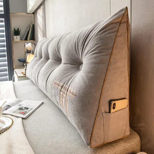 Vista 11 de HM&DX Almohada de lectura triangular con cuña para cabecero, almohada de respaldo de terciopelo con funda extraíble y bolsillos laterales