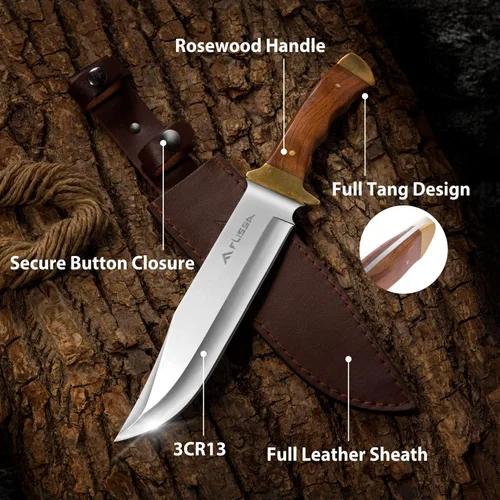 Vista 5 de FLISSA Cuchillo de caza de supervivencia con funda y cuchillo de caza Bowie de 14 pulgadas