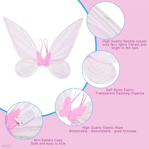 Vista 2 de MXBCTMM Alas de hadas para adultos, alas de mariposa iluminadas para niñas, disfraz LED brillante de Halloween, alas de ángel para niños