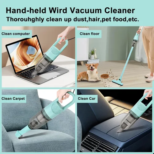 Vista 2 de Aspiradora ligera 6 en 1 con potente motor de 100 W, mini aspiradora portátil de mano para suelos duros domésticos, alfombras y pelo de mascotas
