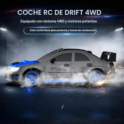Vista 3 de Auto de control remoto RC Drift Car 2.4GHz Escala 1:24 4WD 15KM/H Modelo de vehículo de alta velocidad con luces LED Neumático de Derrape Coche