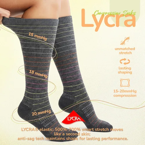 Vista 5 de Merino Wool Compression Socks for Women Men 15-20 mmHg for flying Bobina gris