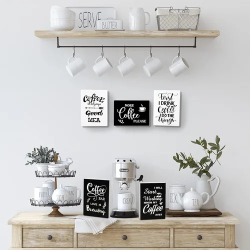 Vista 6 de Woanger 6 letreros de madera para cafetería, decoración de casa de campo pero primer café, letreros de mesa de madera rústica, accesorios