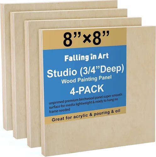 Vista 11 de Falling in Art Kit de paneles de madera de abedul sin terminar para pintura, lienzo de madera, paquete de 4 unidades de 4 x 4 pulgadas de estudio