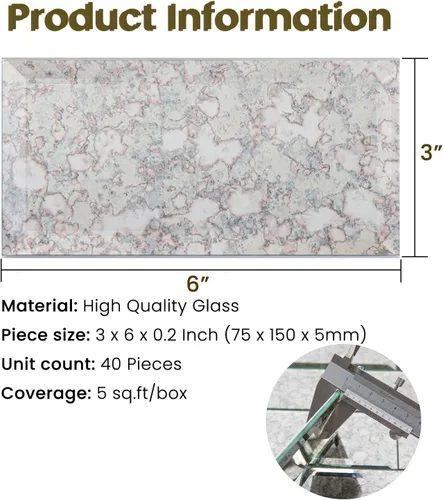 Vista 3 de Azulejos de Espejo Antiguo Biselado Autoadhesivos Estilo Metro de 3 x 6 Pulgadas para Salpicaduras de Cocina y Pared del Baño (40 Piezas)