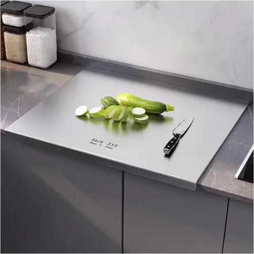 Vista 2 de Tablas de cortar de acero inoxidable 316 para cocina, tablas de cortar de acero inoxidable con labio, tablas de cortar de acero adecuadas