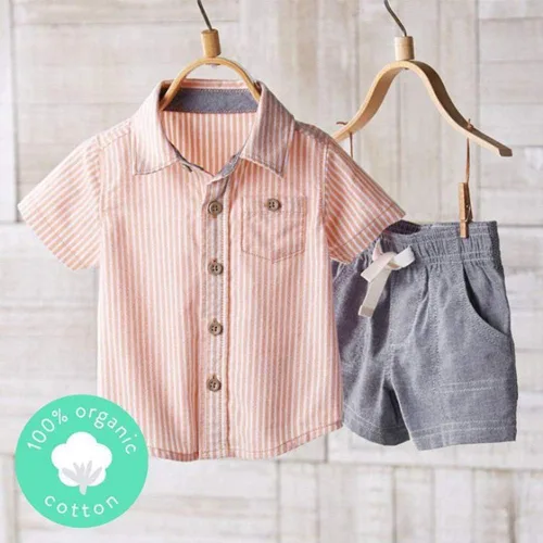 Vista 33 de Conjunto de camisa de manga corta con botones y pantalones cortos casuales con diseño de flamingo, para bebés y niños de 1 a 6 años, atuendos