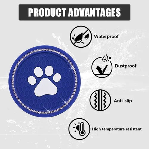 Vista 3 de Kewucn Bling Paw - Portavasos para automóvil, 2 posavasos antideslizantes para auto, tapete decorativo con diamantes de imitación de cristal