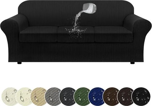 Vista 84 de Funda impermeable para silla con brazos, juego de 2 piezas, funda a rayas para 1 sofá separado con cojín en T, fundas de sillón de tela