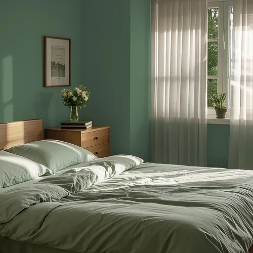 Vista 4 de HeloHo Papel tapiz verde liso, con textura mate, papel de pared moderno autoadhesivo extraíble, impermeable, papel de contacto para sala de estar