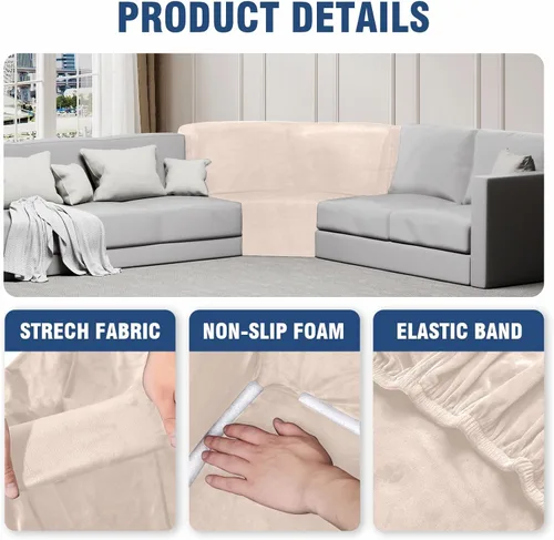 Vista 4 de Funda para sofá esquinero, funda de terciopelo elástico para sofá reclinable seccional en forma de L, asiento adicional, funda protectora de muebles