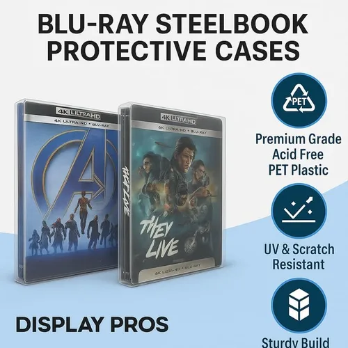 Vista 2 de GRITLY Steelbook Protector Cases - Crystal Clear PET Plastic Sleeves Compatible with Blu-ray & 4K UHD Steelbooks - Scratch-Resistant Display Cases
