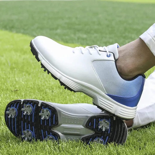 Vista 5 de THESTRON Zapatos de golf para hombre, de malla, transpirables, transpirables, para golf, caminar, 7 puntas, tenis de golf