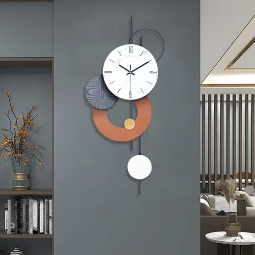 Vista 5 de SIN&MI Relojes de pared decorativos para sala de estar, grandes relojes de metal modernos que funcionan con pilas, arte de pared para el hogar