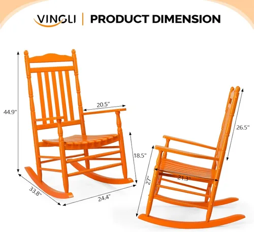 Vista 3 de VINGLI Mecedora de madera, silla para exteriores con soporte de 450 libras, balancín relajante con asiento de respaldo alto de madera maciza