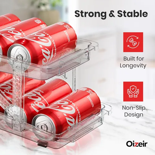Vista 5 de Dispensador de Lata de Soda Expandible Para Refrigerador - Pack de 2 - Organizador Transparente de Latas de Soda Para Refrigerador, Cocina