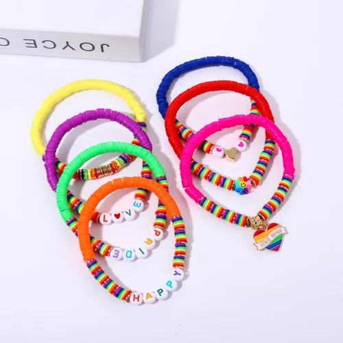 Vista 248 de Surfer Heishi - Pulseras apilables para mujer, apilables, de vinilo arcoíris, disco de arcilla, pulseras elásticas para la amistad, joyería bohemia