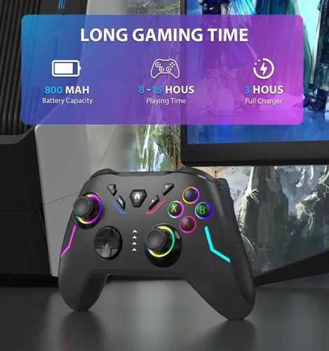 Vista 3 de YCCSKY Wireless PC Gaming Controller for Windows (781011), Compatible Nintendo Switch and Steam Deck, 9 Color LED Light Gamepad with Turbo Function
