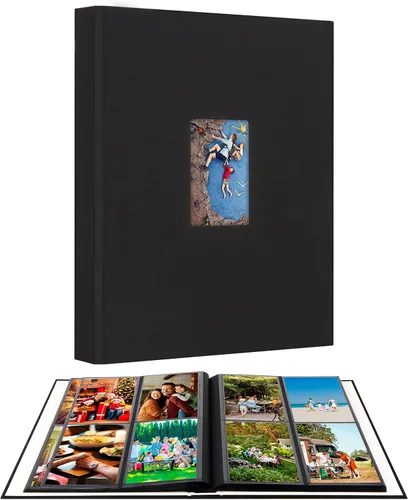Vista 9 de Álbum de fotos de 3.5 x 5, álbum de fotos de 3.5 x 5 con capacidad para 256 fotos, cubierta de lino con ventana frontal, álbumes de fotos de 3 x 5