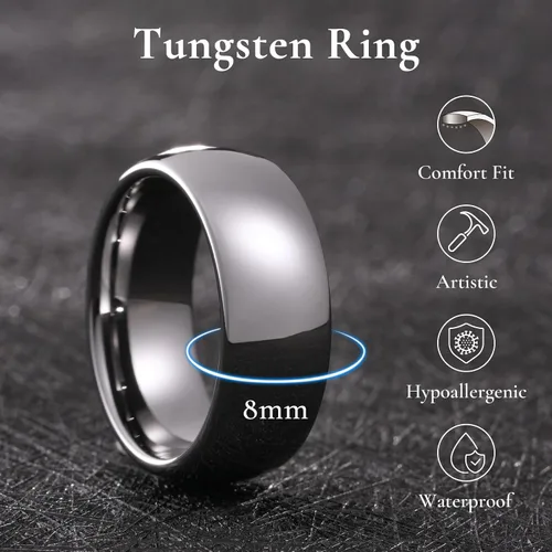 Vista 60 de King Will Alianza de boda de carburo de tungsteno para hombres y mujeres, anillos de promesa para parejas abovedados de alto pulido
