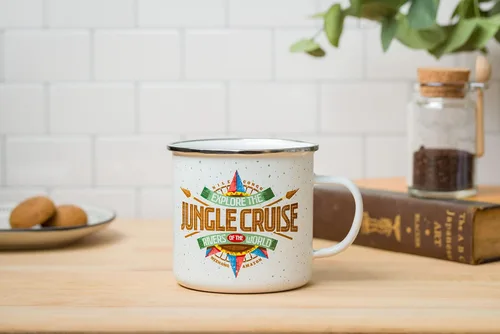 Vista 5 de Silver Buffalo Disney Jungle Cruise Explore Logo - Taza esmaltada para caravana, 21 onzas