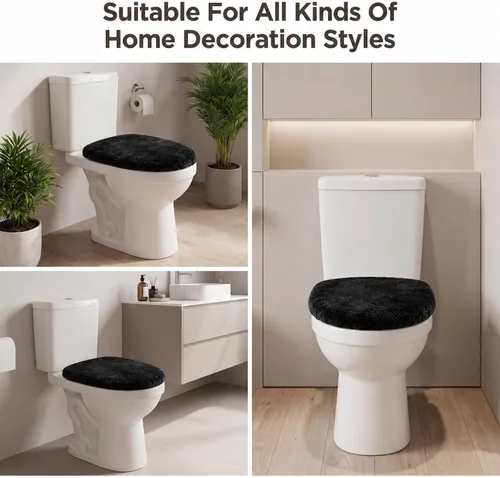Vista 5 de Cubierta de tapa de inodoro para baño, funda de asiento de inodoro negra