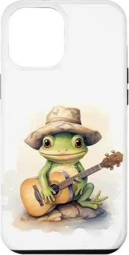 Vista 26 de Cute Little Green Frog Playing Guitar Case for iPhone 16