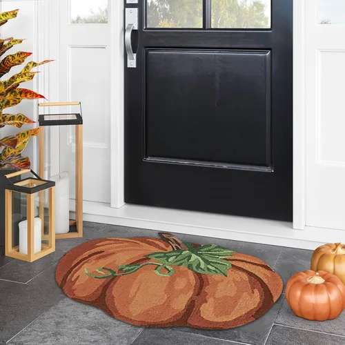 Vista 4 de Alfombra de calabaza de otoño, 31 x 22 pulgadas, antideslizante, lavable, tapete de bienvenida, bonito tapete de Halloween, Acción de Gracias