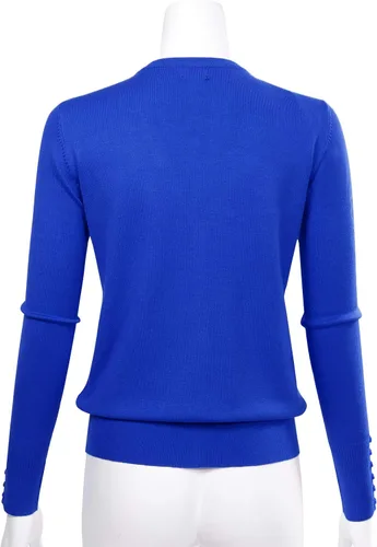 Vista 4 de Allsense Suéter de manga larga para mujer, ligero, con botones, suave, de punto sólido con cuello en V