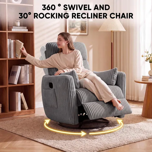 Vista 3 de Flamaker Silla reclinable giratoria, silla mecedora para cuarto de bebé Gris