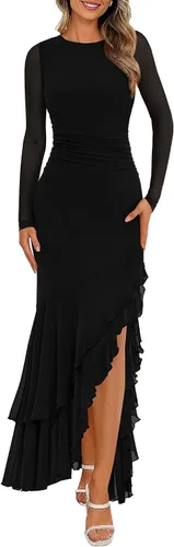 Vista 22 de BTFBM Maxi vestidos de mujer otoño 2026 manga larga vestido de invitada de Café