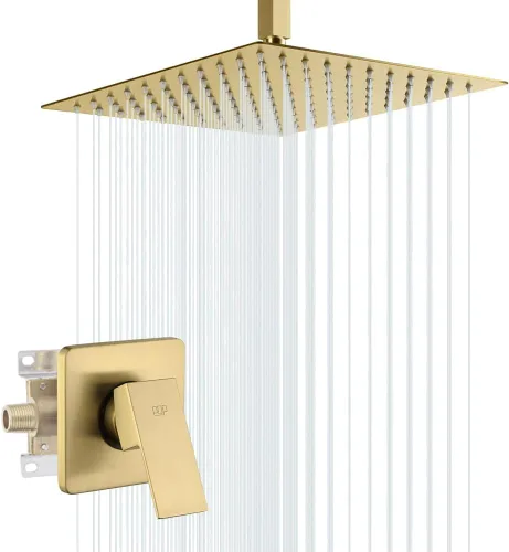Vista 16 de Conjunto de llave de regadera color negro mate, sistema de regadera de lluvia para baño con cabezal de regadera de metal de acero inoxidable, kit